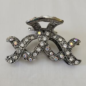 EUC Vintage Silver Crystal Claw Hair Clip